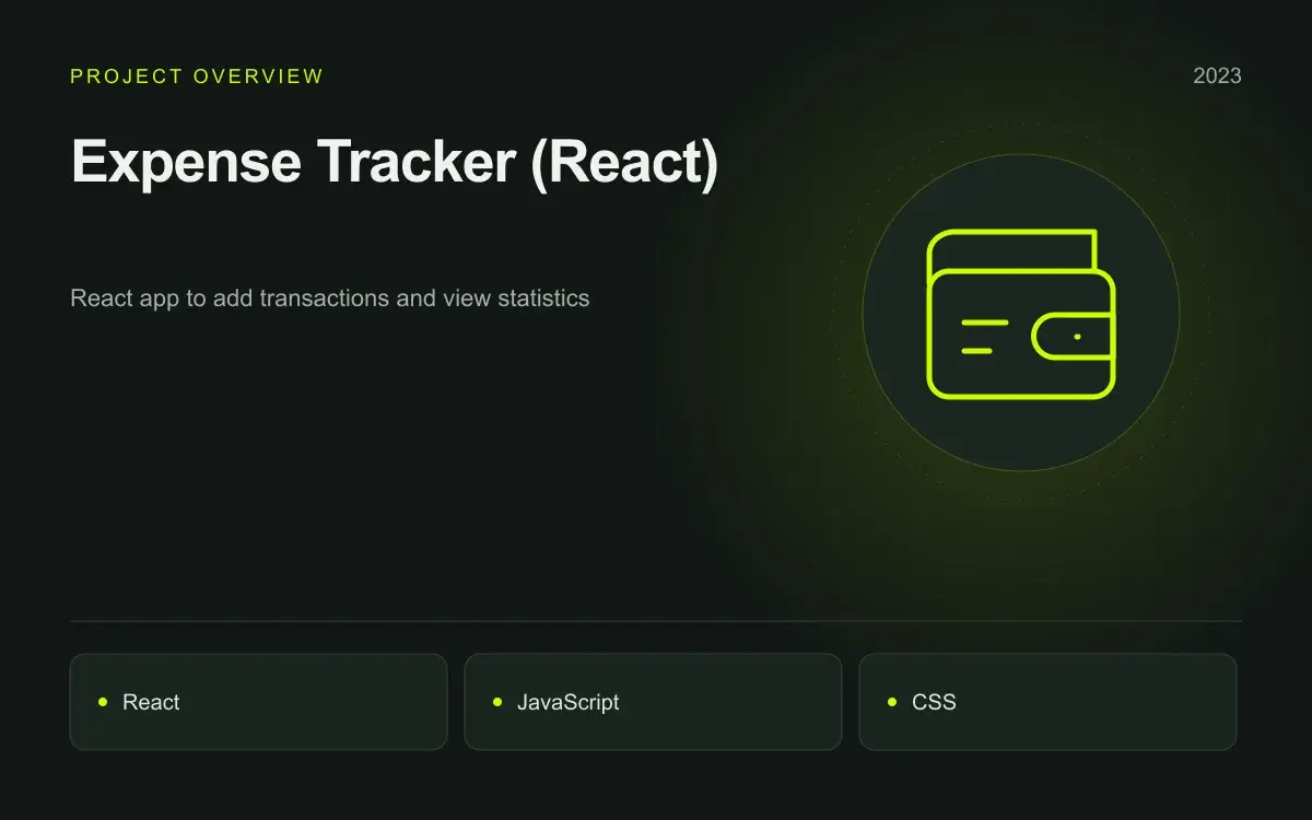 Expense Tracker (React): illustrated overview. React app to add transactions and view statistics