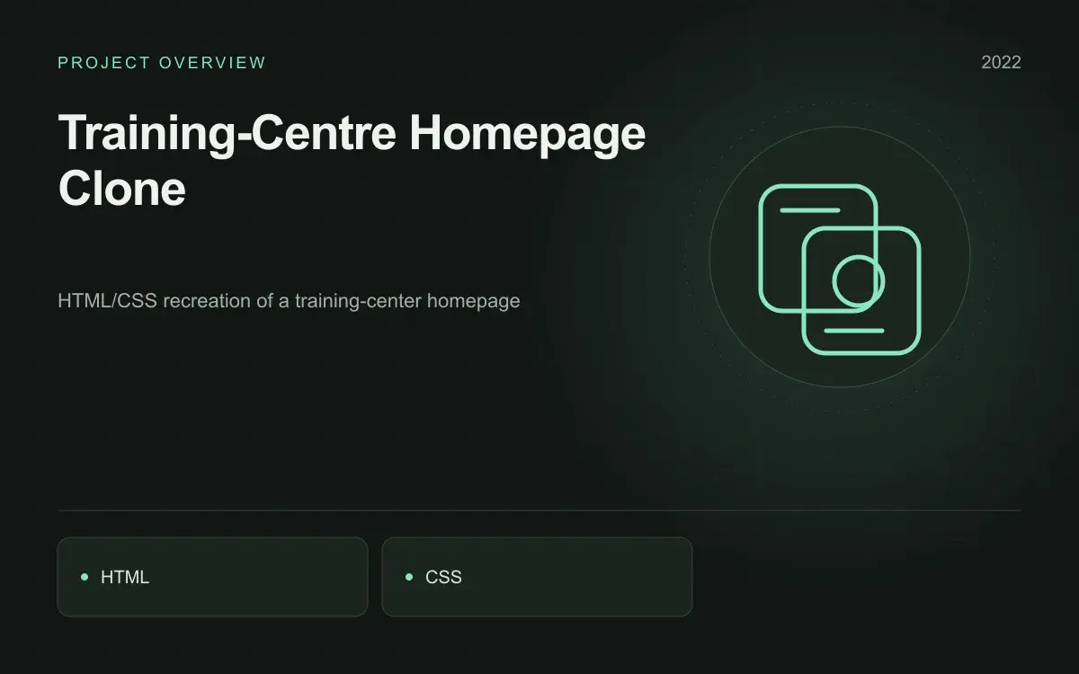 Training-Centre Homepage Clone: illustrated overview. HTML/CSS recreation of a training-center homepage