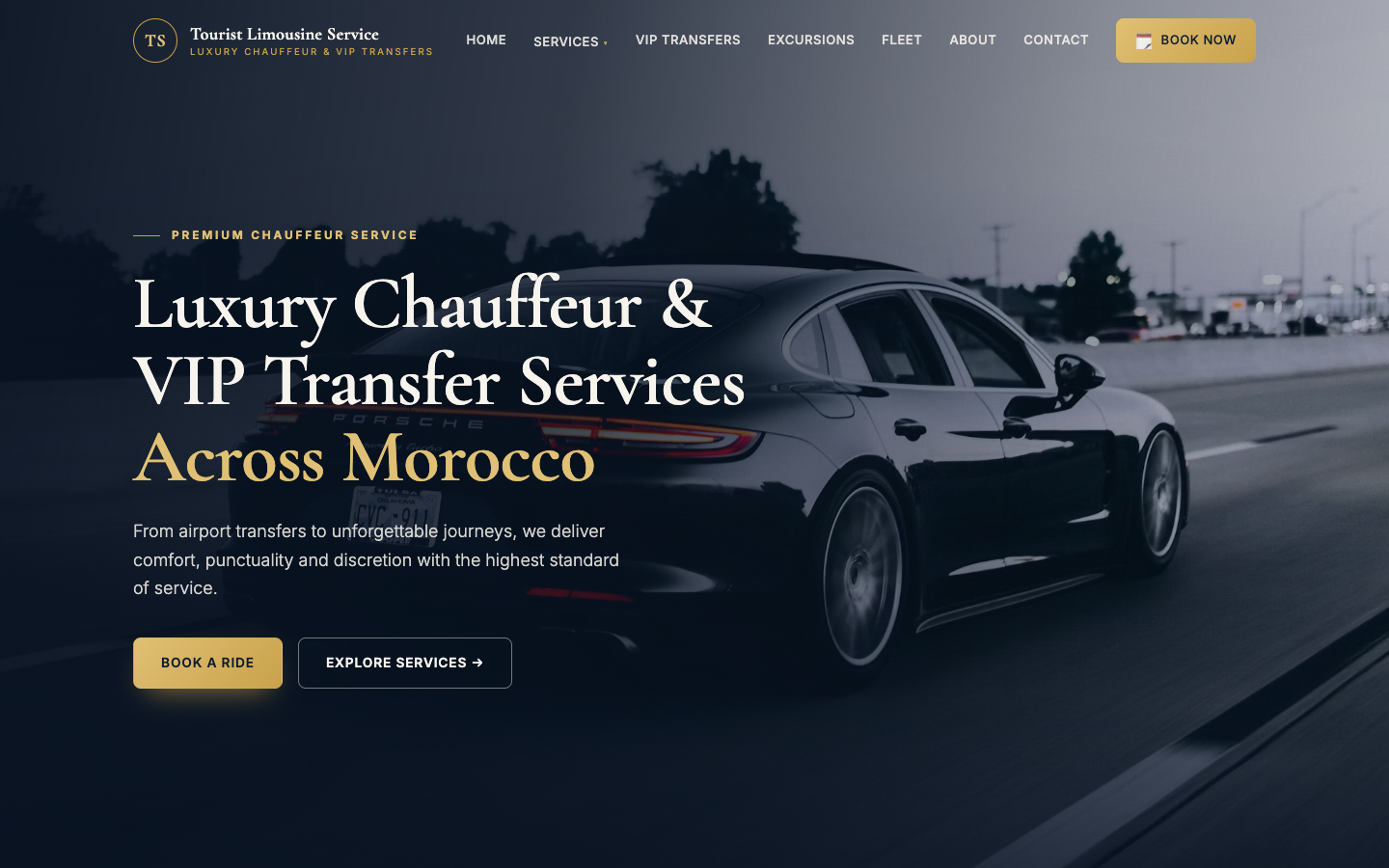 Local demo of the chauffeur site, captured from its original HTML/CSS implementation.