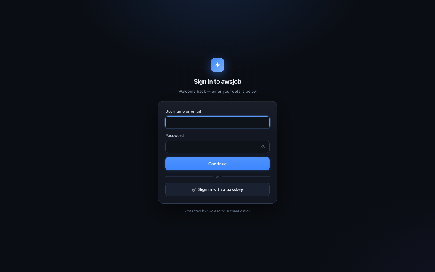 Original operator dashboard sign-in, captured locally without a connected backend.