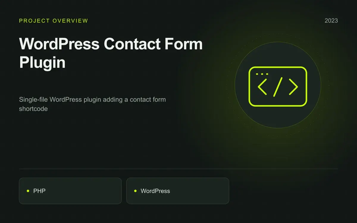 WordPress Contact Form Plugin: illustrated overview. Single-file WordPress plugin adding a contact form shortcode